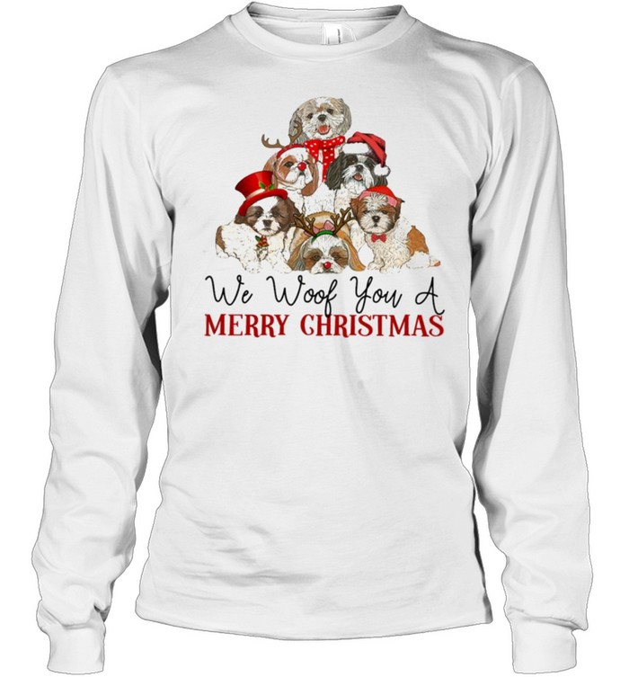 Shih Tzu Dogs Santa we woof You a Merry Christmas  Long Sleeved T-shirt