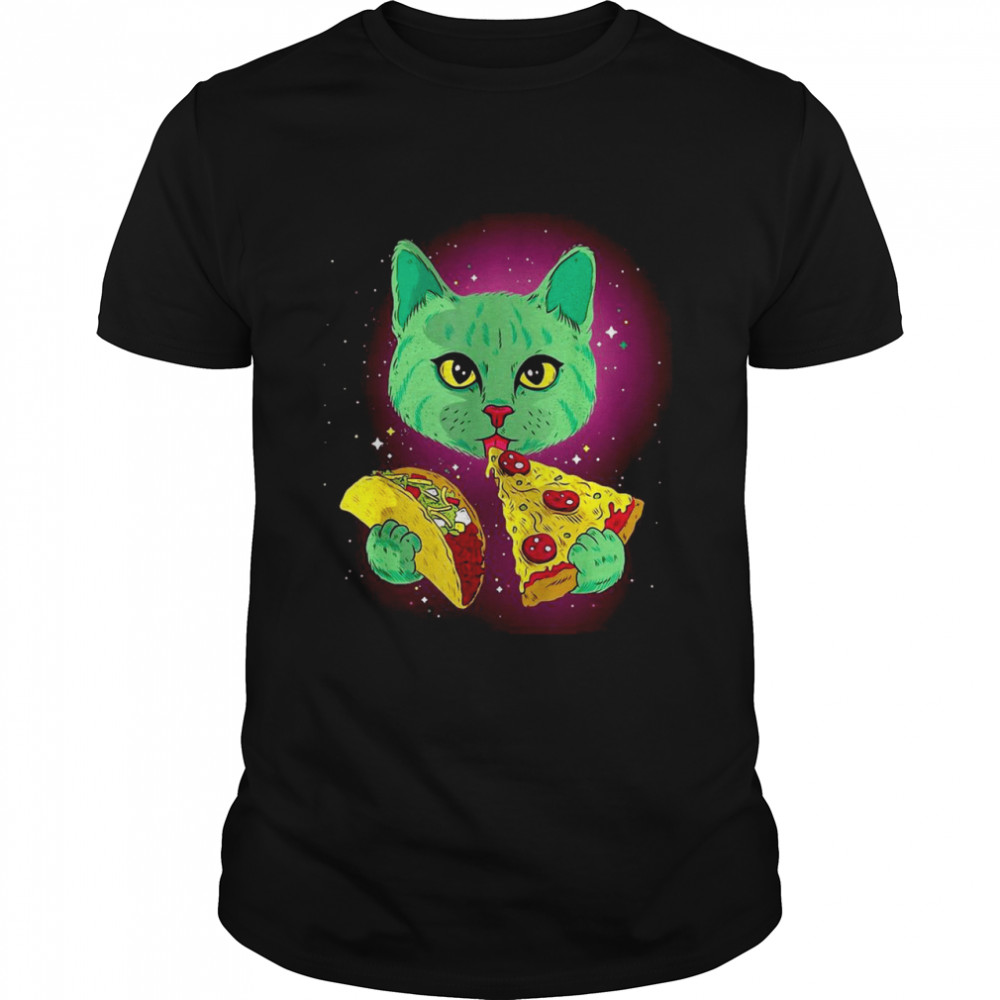 Cosmic Cat  With Pizza Slice And Taco  Classic Men's T-shirt