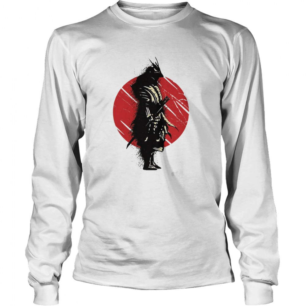 Japanese Samurai Ink Splatter Graphic  Long Sleeved T-shirt