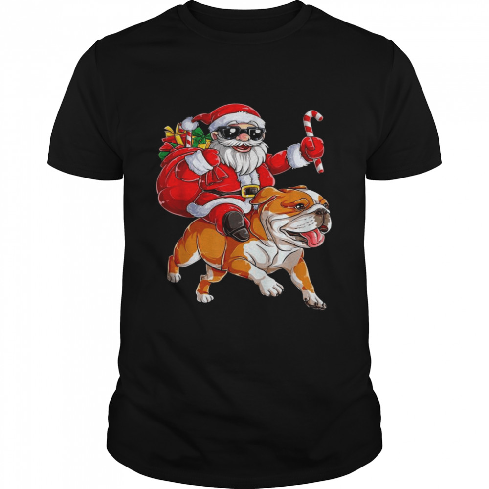 Awesome Santa Riding English Bulldog Christmas PJs Holiday  Classic Men's T-shirt