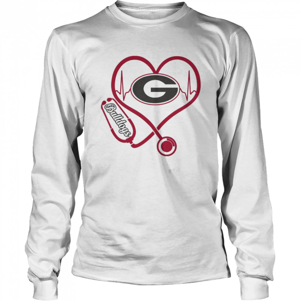 Nurse Love Georgia Bulldogs Heartbeat  Long Sleeved T-shirt