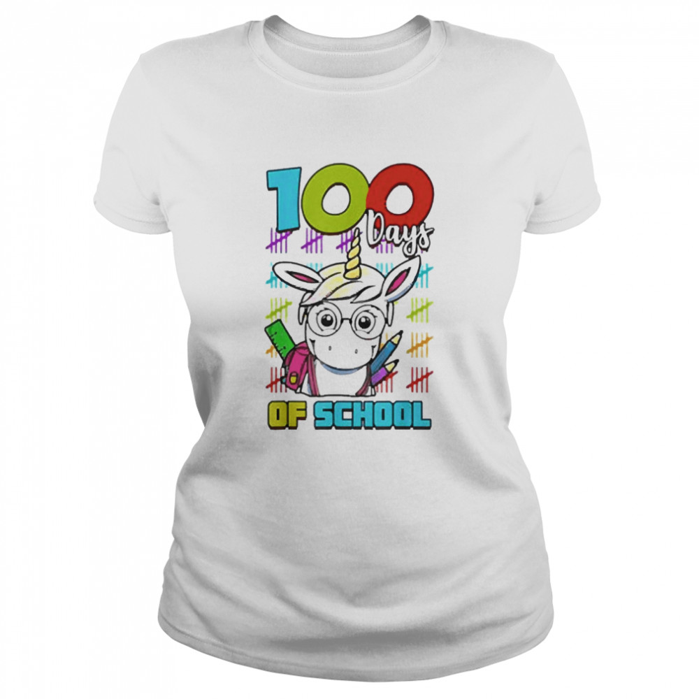 100 Days Of School Unicorn 100 Days Smarter 100th Day  Classic Women's T-shirt