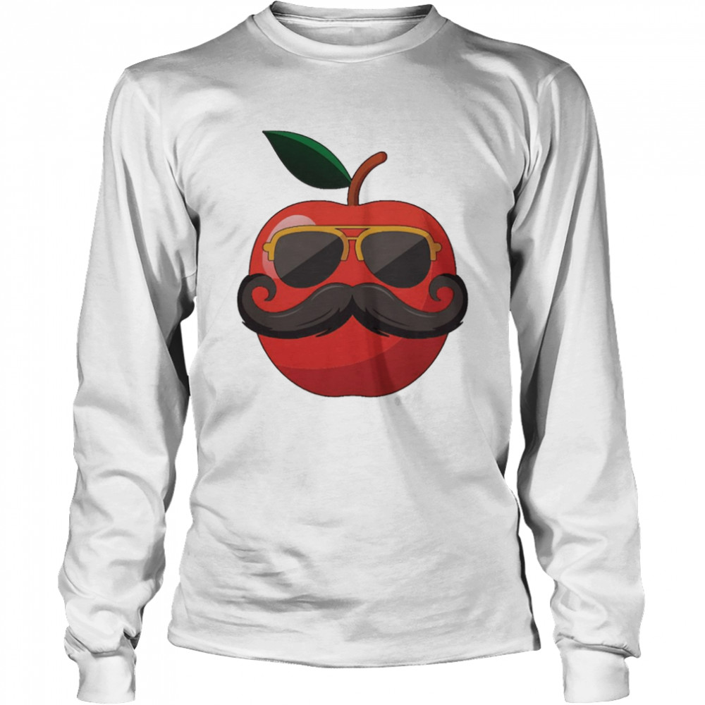 Apple Mustache Tshirt Funny Cool Apple Fruit With Mustache Long Sleeved T-shirt