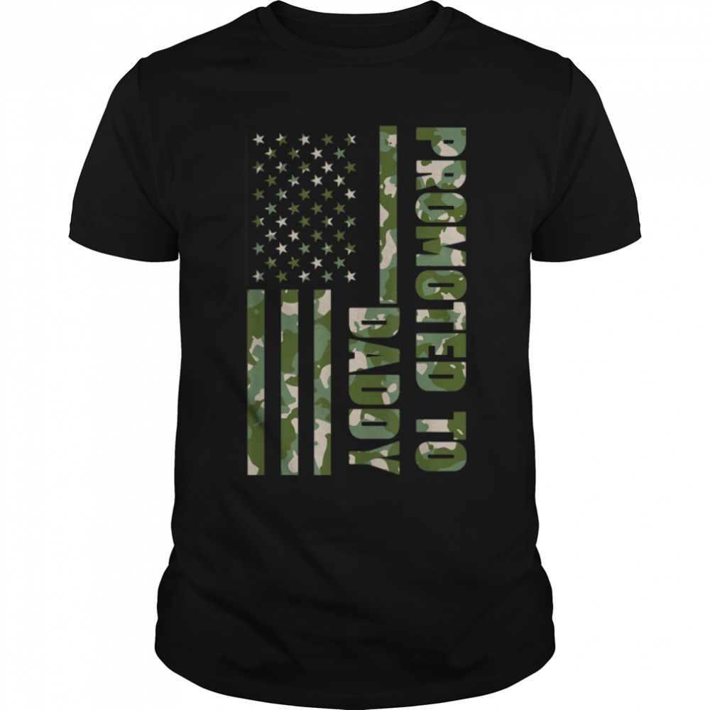 Mens Promoted To Daddy American Flag Patriotic Fathers Day T- B0B3DQFSD6 Classic Men's T-shirt