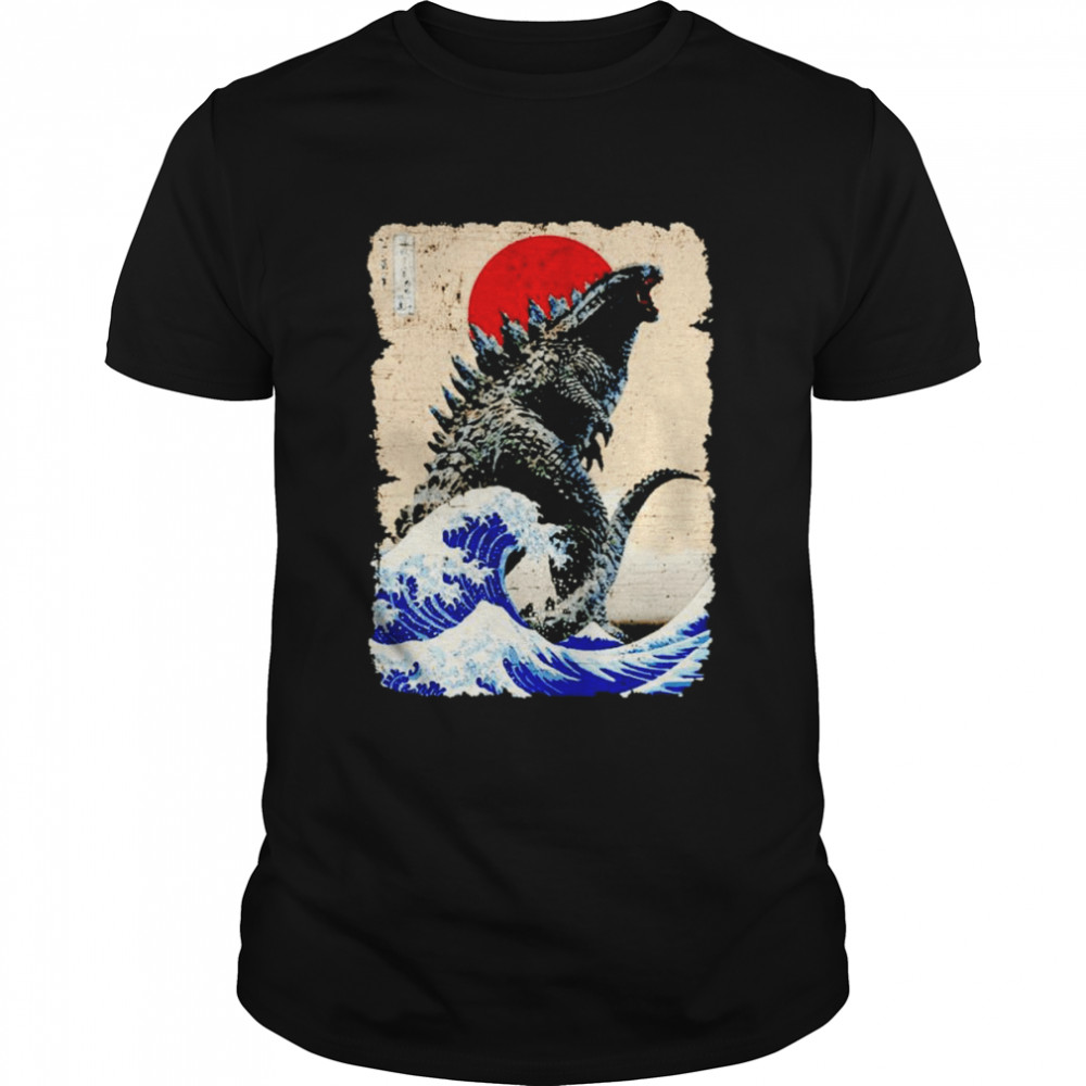 Godzilla and the wave shirt