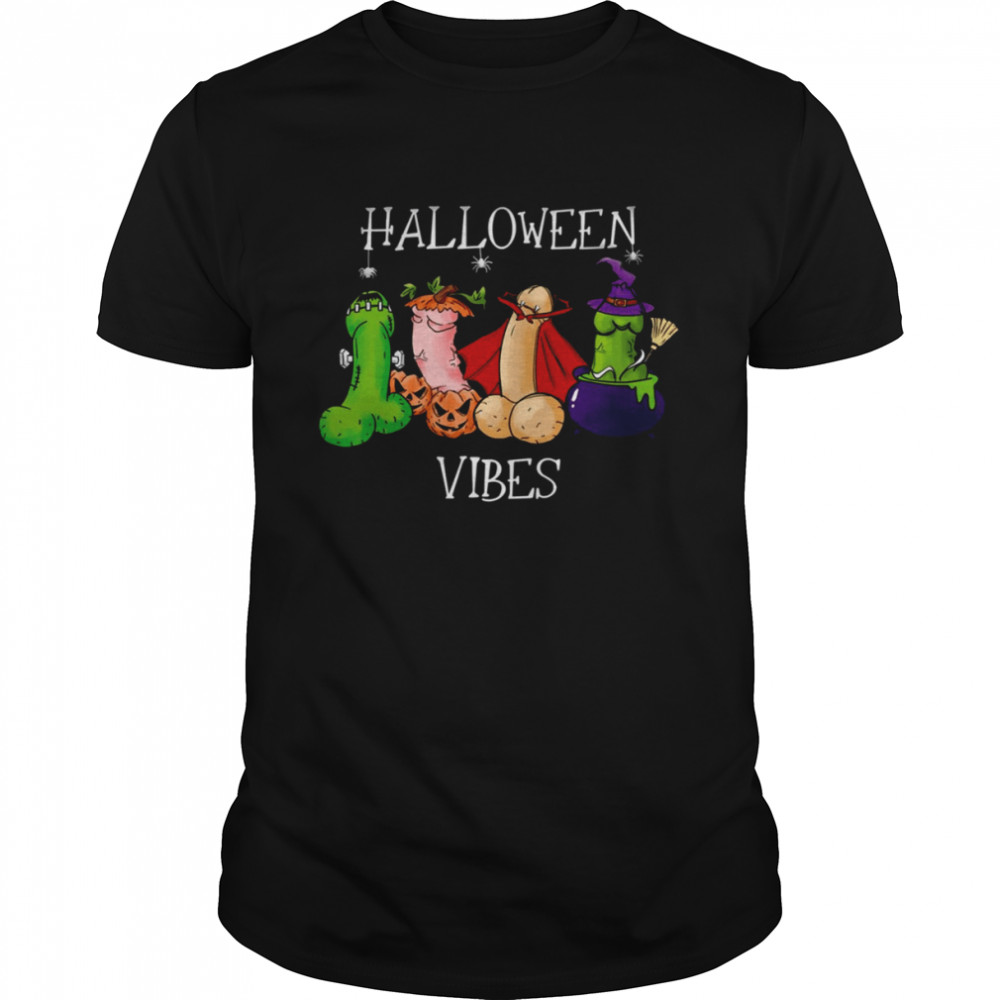 Halloween Vibes Pumpkin Witch And Vampire Dildo shirt