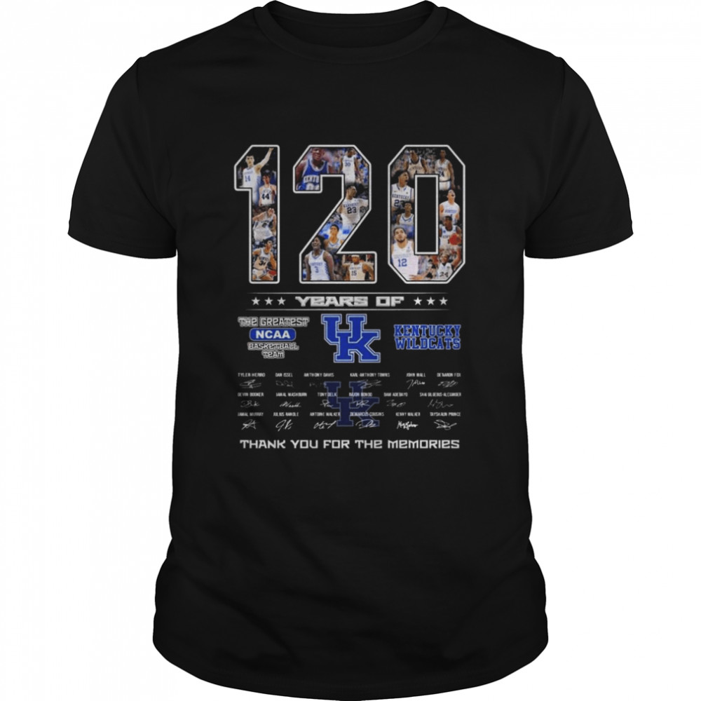 Kentucky Wildcats 120 years of the greats NCAA basketball team thank you for the memories signatures shirt