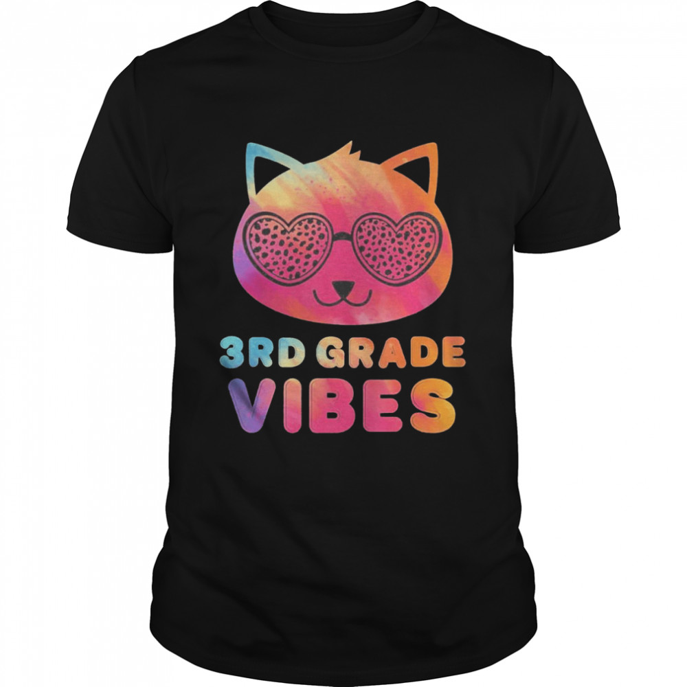 Third 3rd Grade Vibes Colorful Cat Kitty Girl Leopard Eyes Shirt