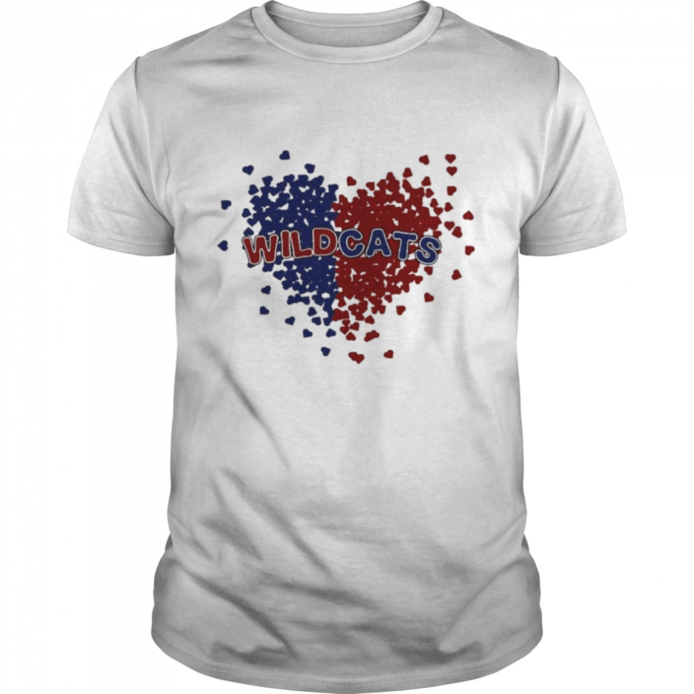 Arizona Wildcats football in maroon and navy heart shirt