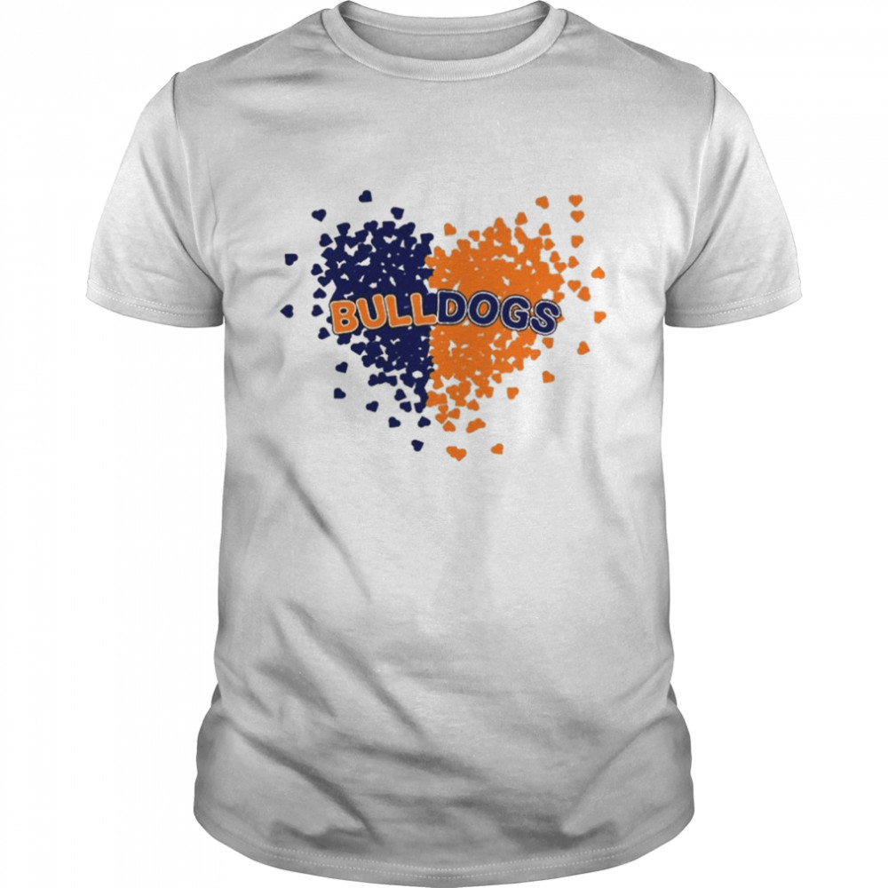 Bulldogs in Orange and navy heart shirt