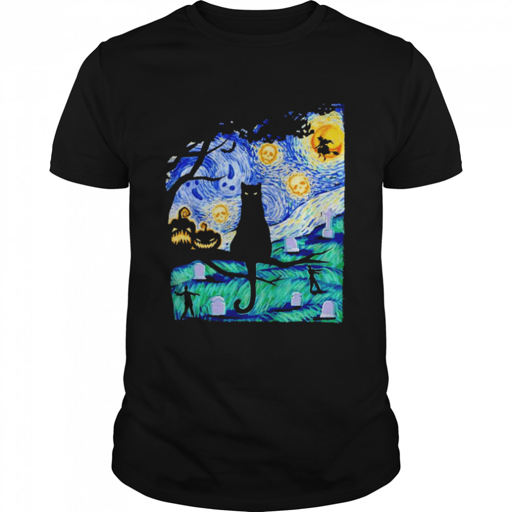 Cat scary night cat tee van gogh Halloween shirt