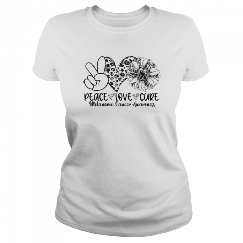 Peace love cure sunflower leopard melanoma cancer awareness shirt Classic Women's T-shirt