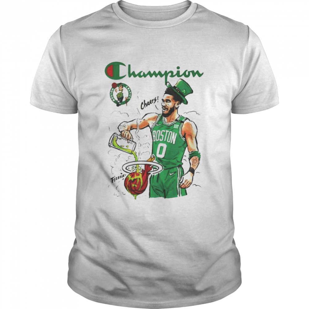 Champions Jayson Tatum cheers Miami Heat shirt