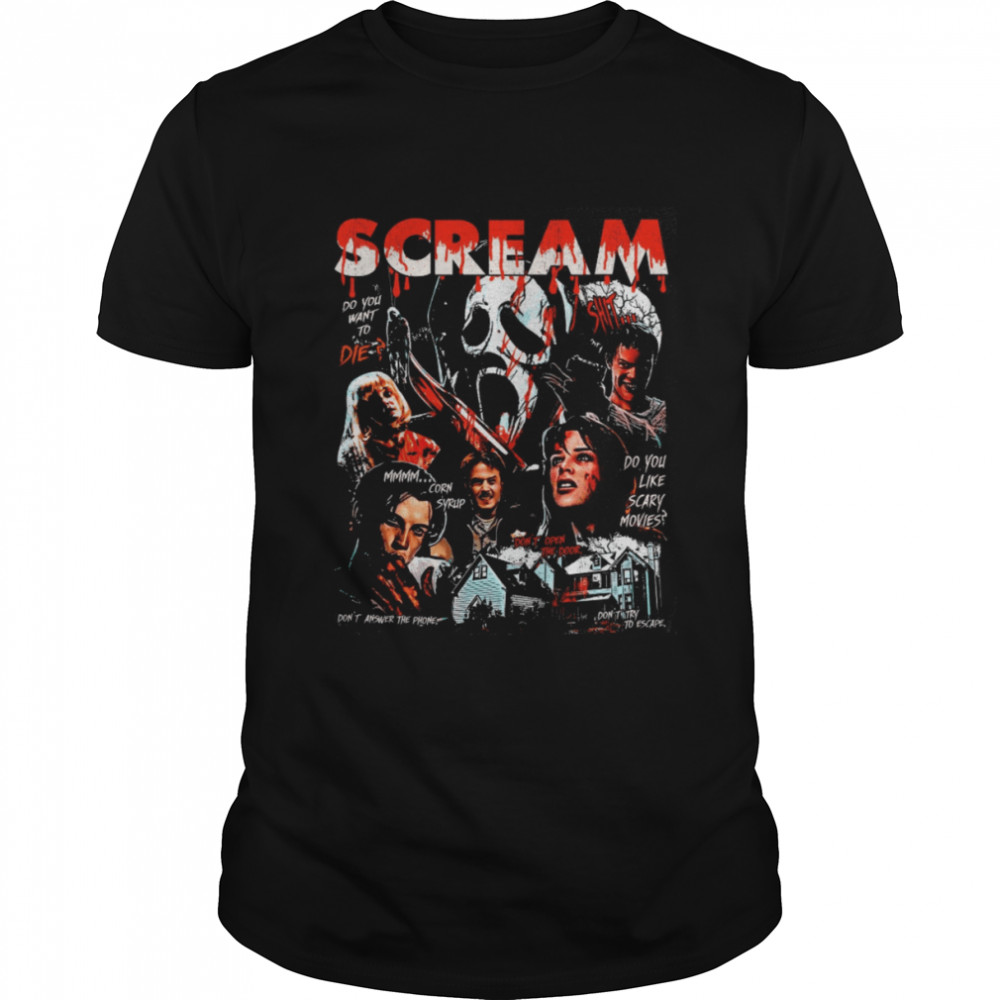 Retro 90s Scream Movie Horror Movie Fan Ghostface Billy Loomis Stu Macher Sidney Prescott Funny Disney Halloween shirt