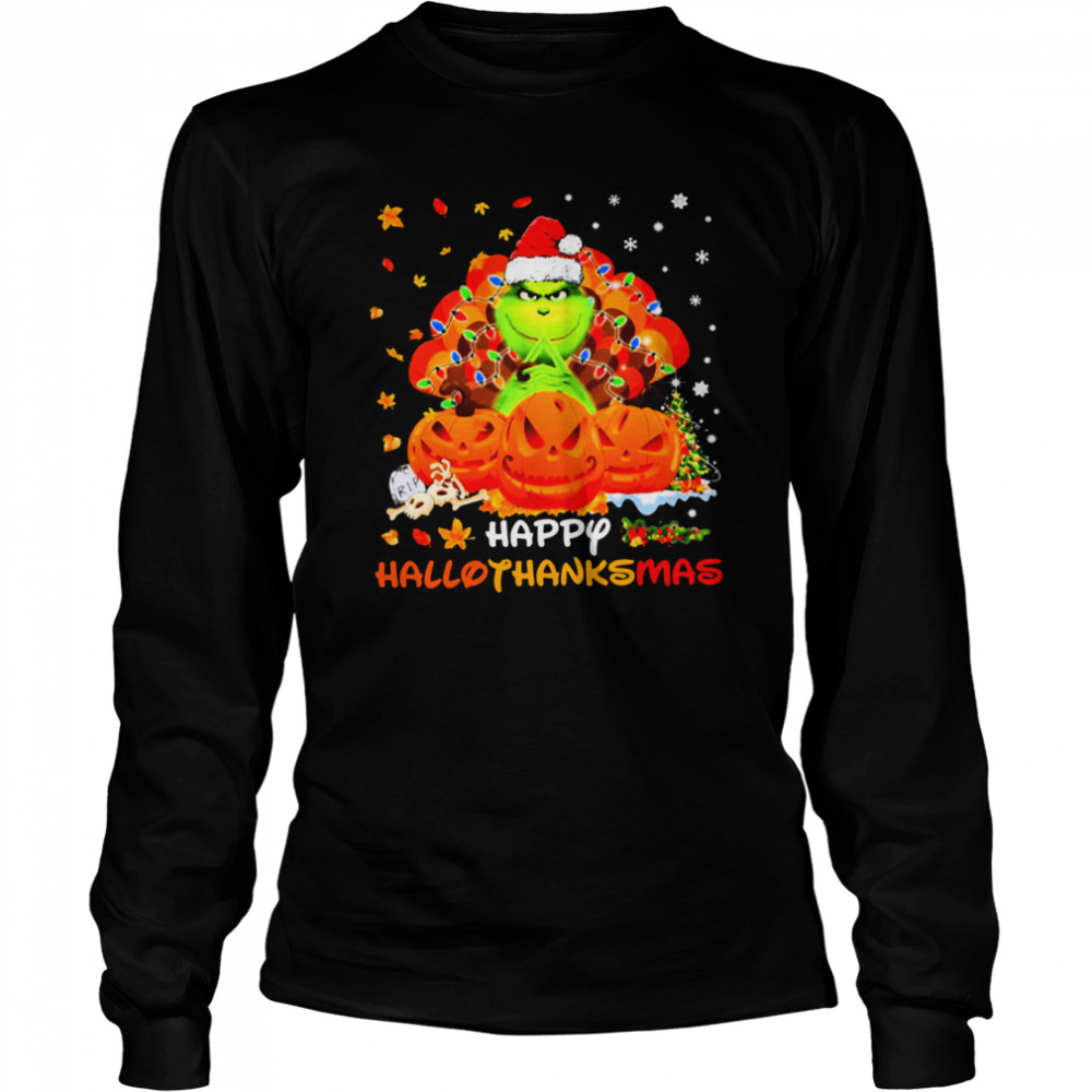 happy hallothanksmas grinch pumpkin shirt long sleeved t shirt
