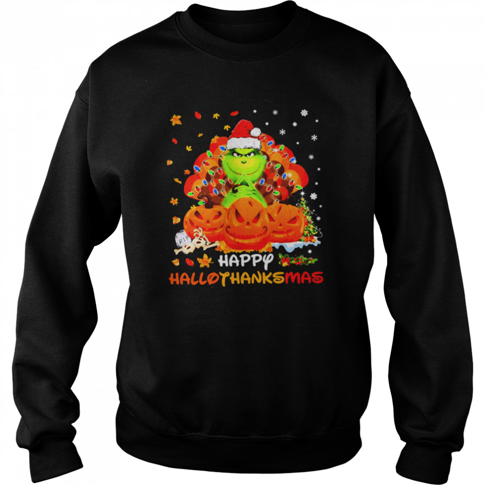 happy hallothanksmas grinch pumpkin shirt unisex sweatshirt