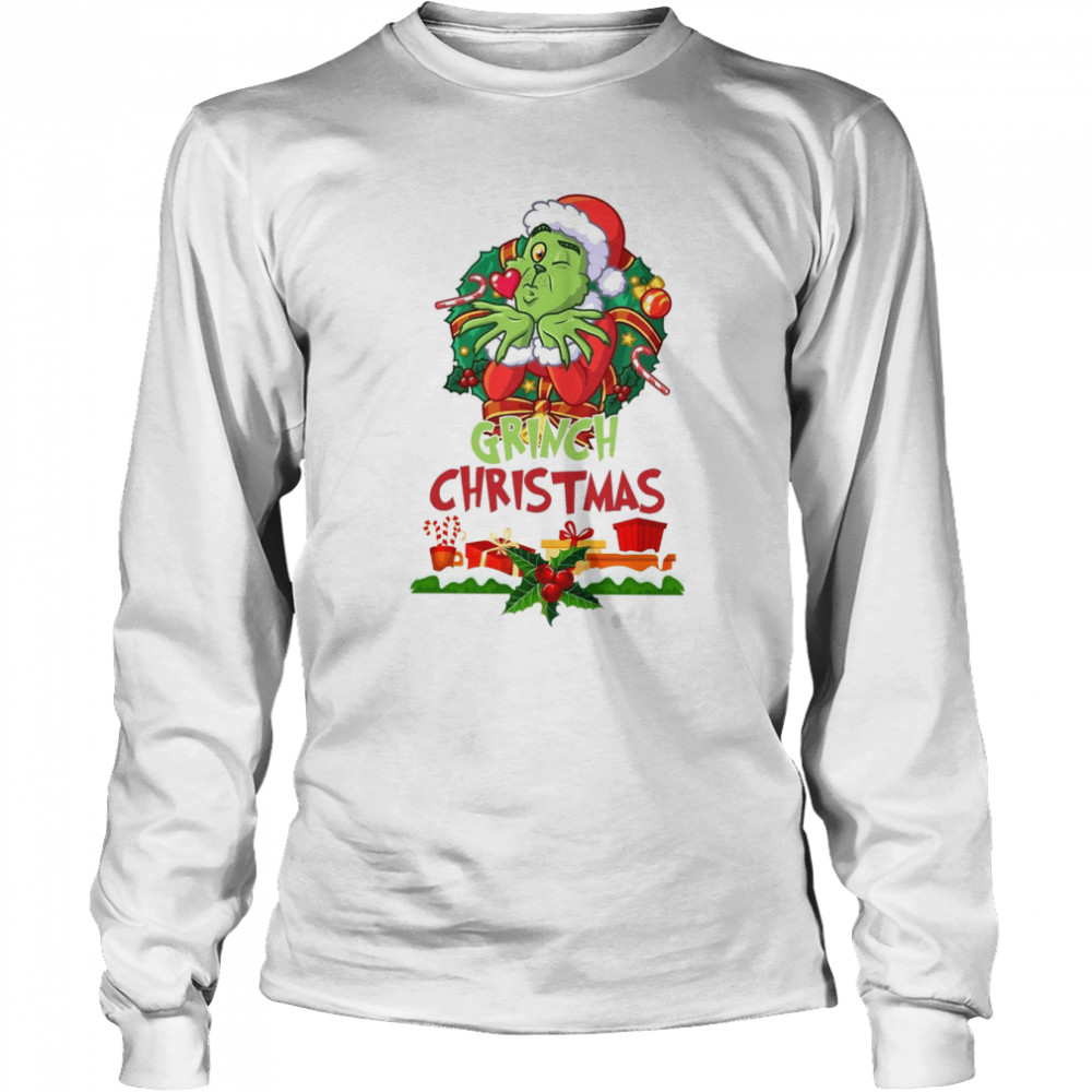 Kiss Merry Grinchmas Grinch Santa Christmas shirt Long Sleeved T-shirt