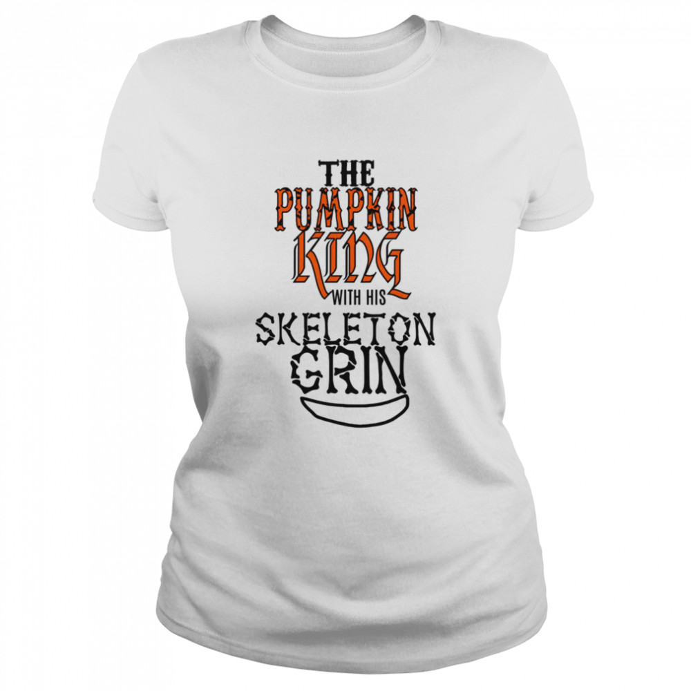 the pumpkin king nightmare before christmas inspired skeleton grin shirt classic womens t shirt