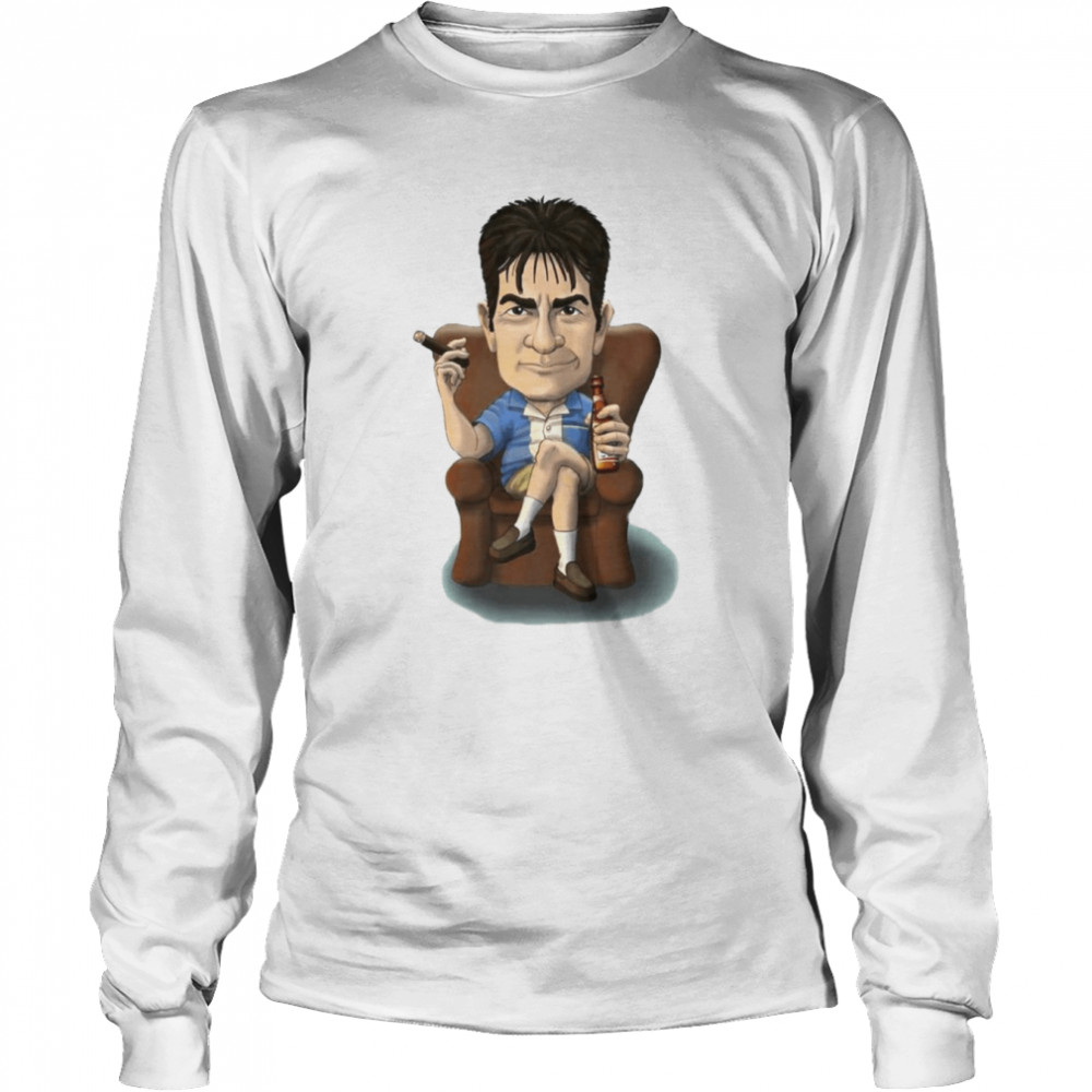 animated charlie sheen caricature two and a half men shirt long sleeved t shirt