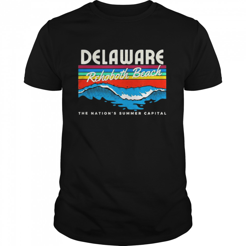 Delaware Rehoboth Beach Retro Surf Wave Graphic T-Shirt