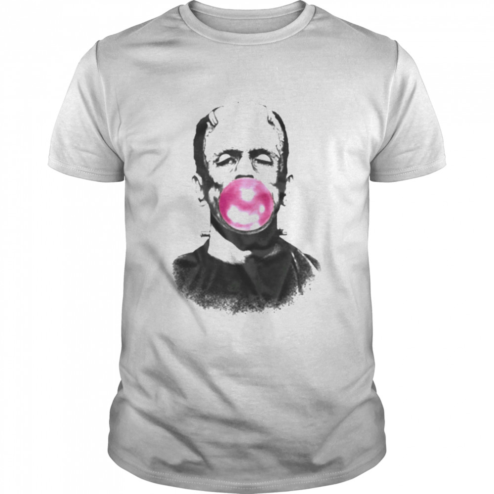 Frankenstein Blowing A Bubble With Pink Bubble Gum  Classic Men's T-shirt