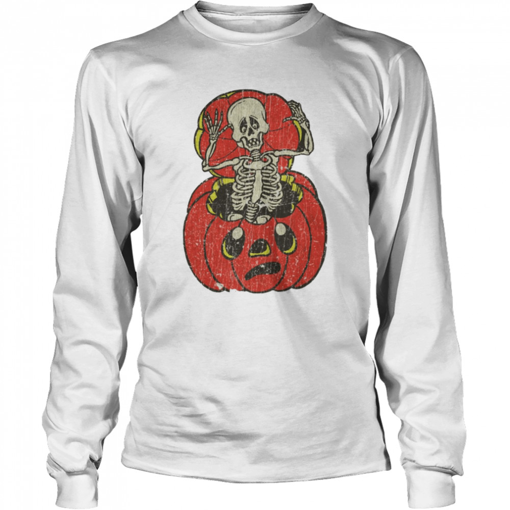 red pumkin boo 80s halloween spooky night shirt long sleeved t shirt