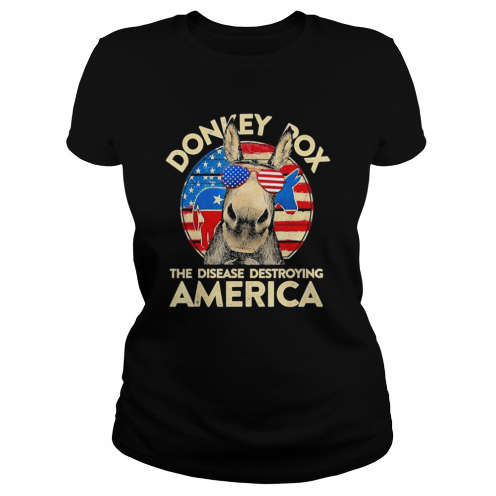donkey pox the disease destroying america flag 2022 shirt classic womens t shirt