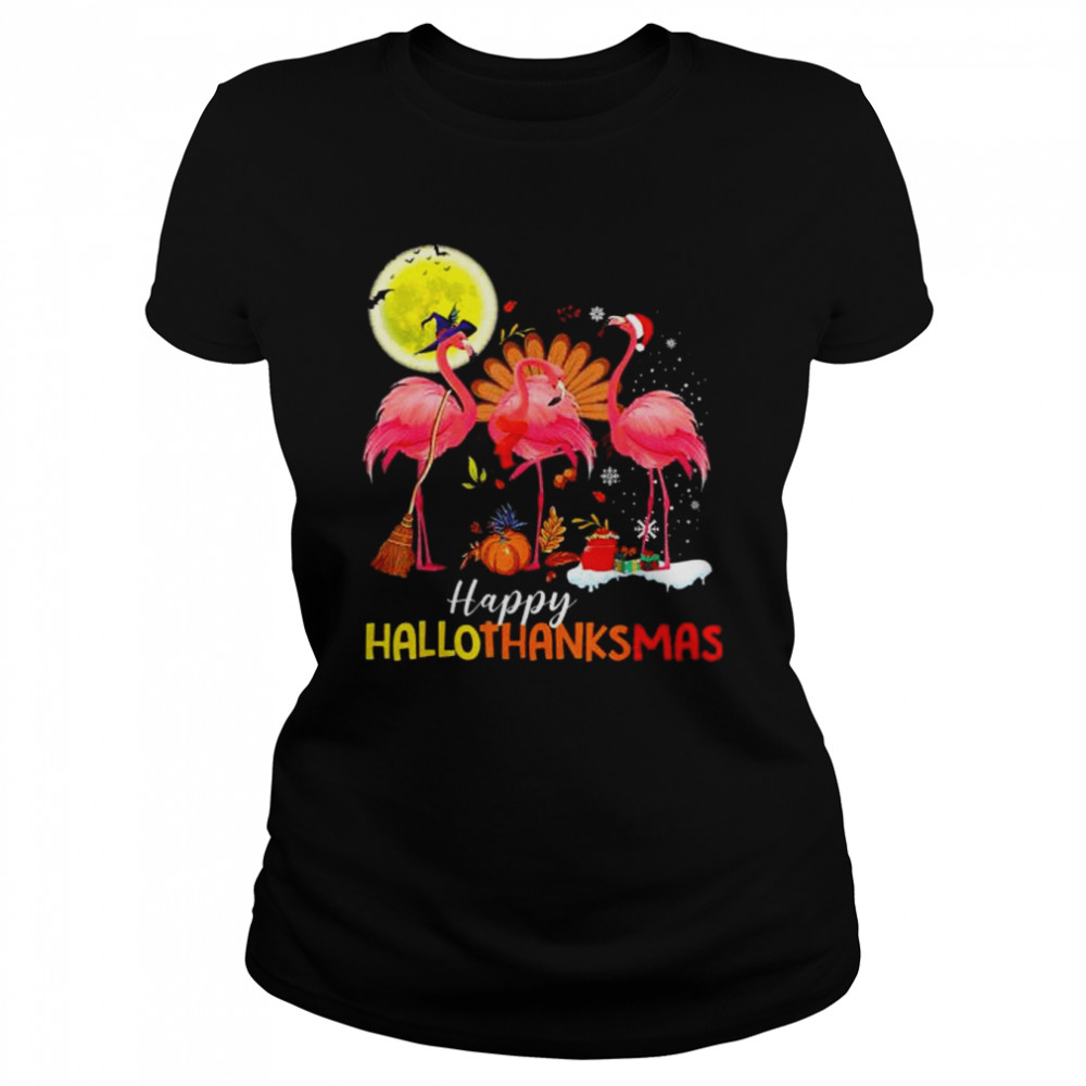flamingo hallothanksmas happy halloween thanksgiving 2022 shirt Classic Women's T-shirt