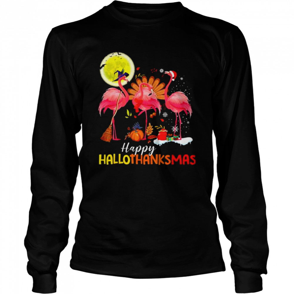 flamingo hallothanksmas happy halloween thanksgiving 2022 shirt Long Sleeved T-shirt