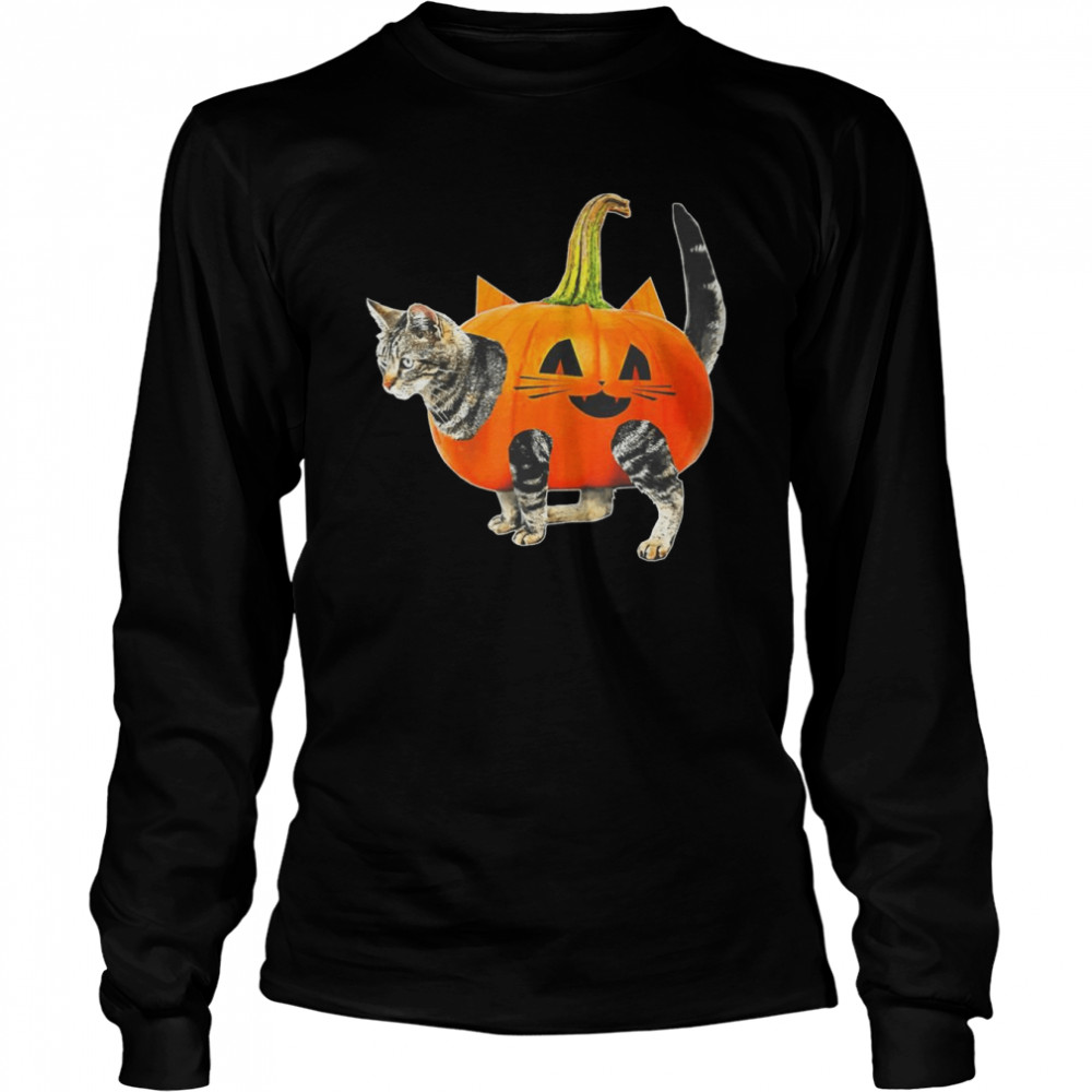 halloween jack o lantern pumpkin cat long sleeved t shirt