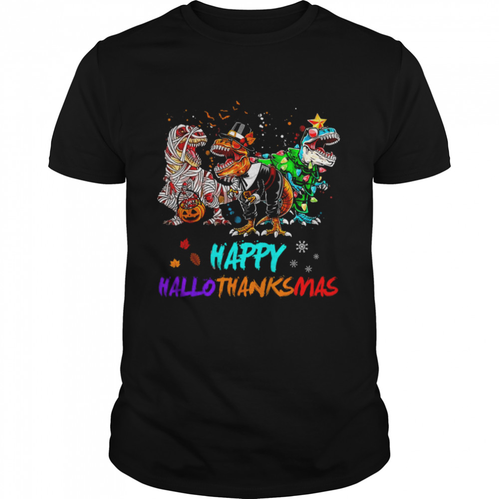 Happy Hallothanksmas T Rex Halloween Christmas shirt Classic Men's T-shirt