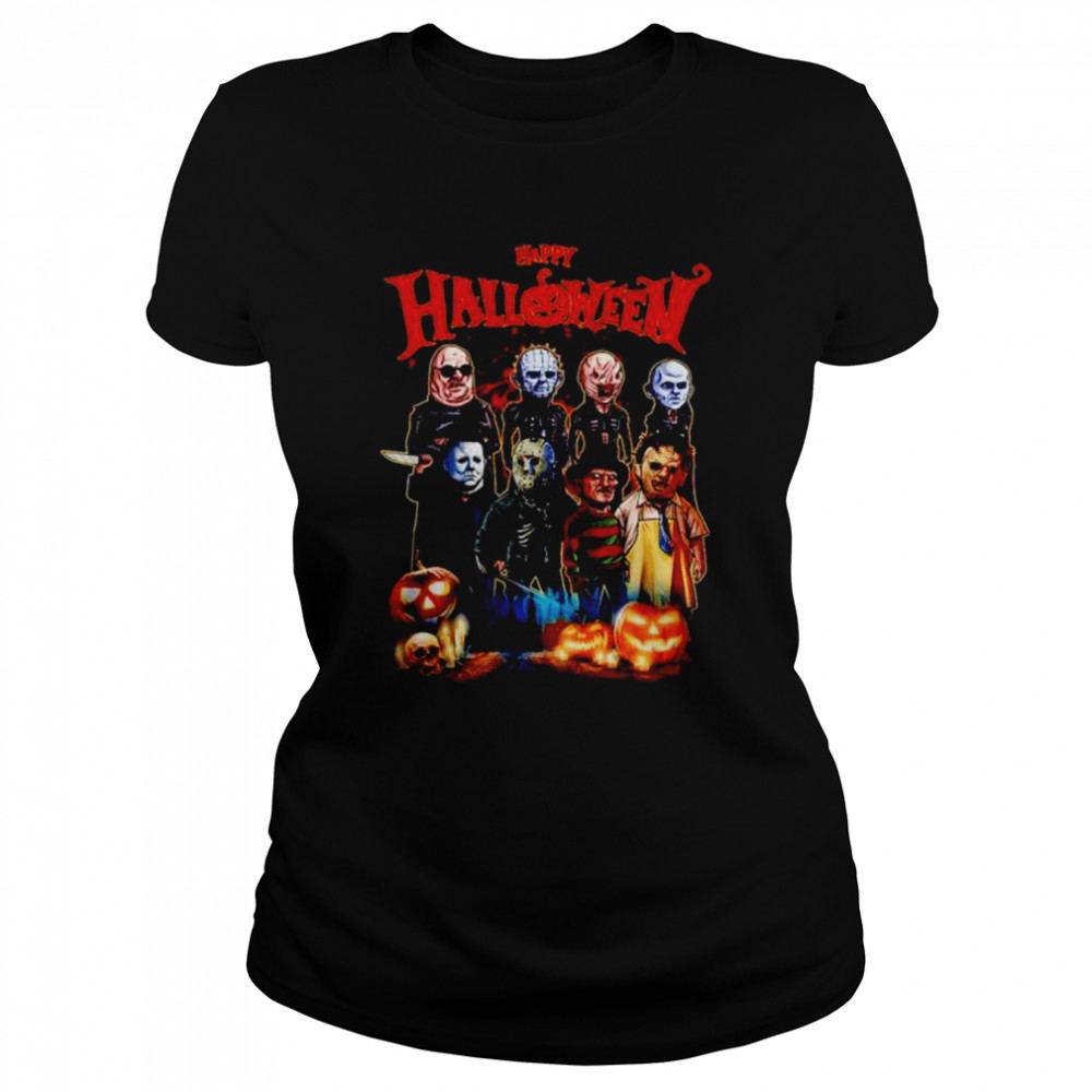happy halloween horror characters movie shirt classic womens t shirt