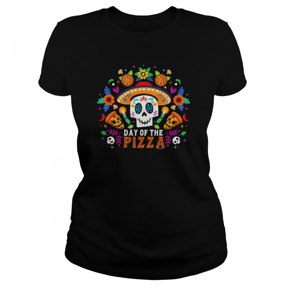 sugar skull day of the pizza halloween t classic womens t shirt