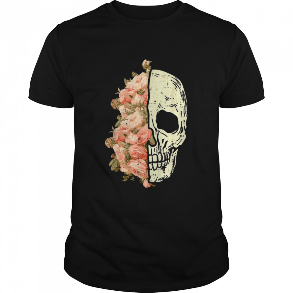 Floral Skull Skeleton Flowers Halloween Costume shirt Classic Men's T-shirt