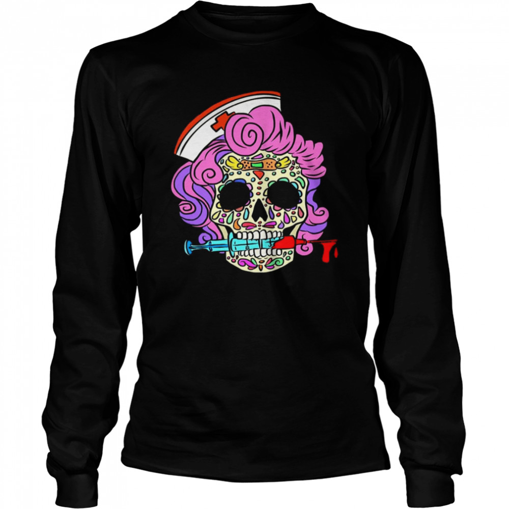 Skull Halloween Nurse Nursing Cute Design shirt Long Sleeved T-shirt