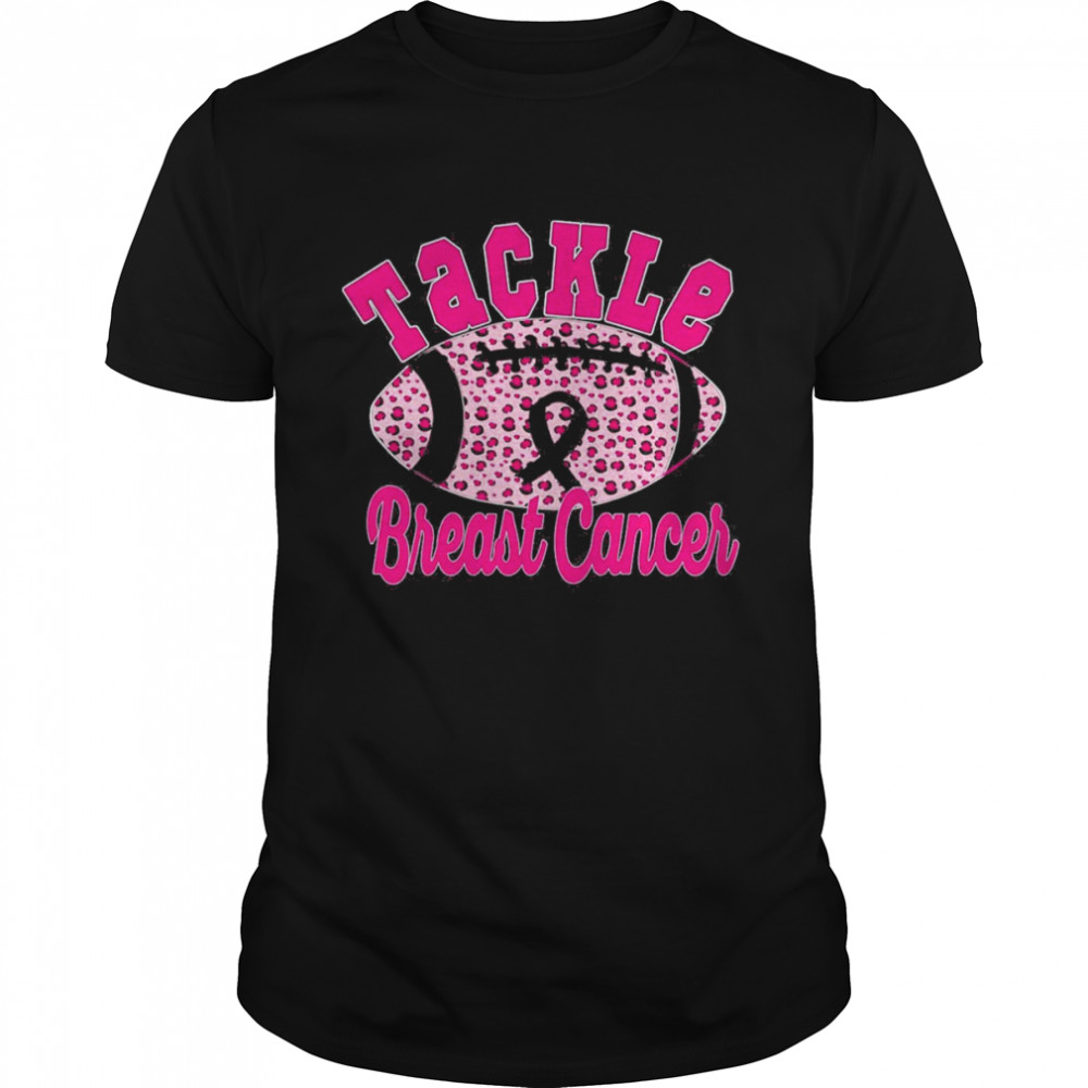 Tackle Breast Cancer Awareness Pink Ribbon Leopard Football Breast Cancer Awareness  Classic Men's T-shirt