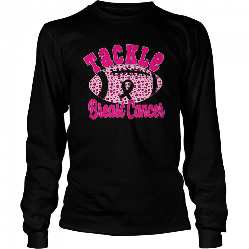tackle breast cancer awareness pink ribbon leopard football breast cancer awareness long sleeved t shirt