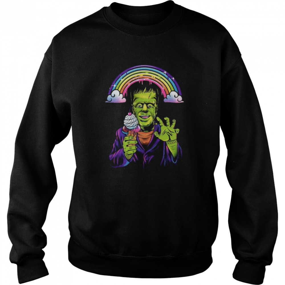 Frankenstein Eating Ice-cream Rainbow Halloween Monster Dragon 2022 shirt Unisex Sweatshirt