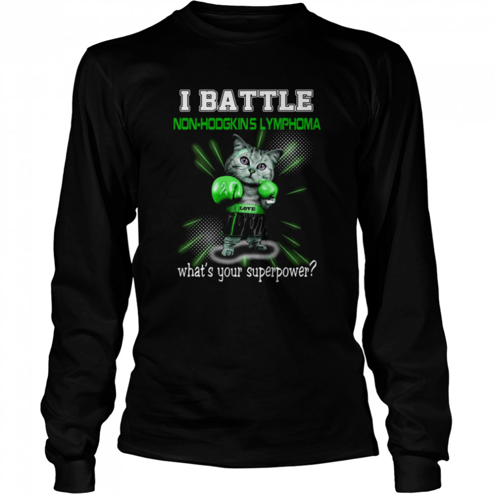 Funny Cat Fighting Non Hodgkin’s Lymphoma Awareness shirt Long Sleeved T-shirt