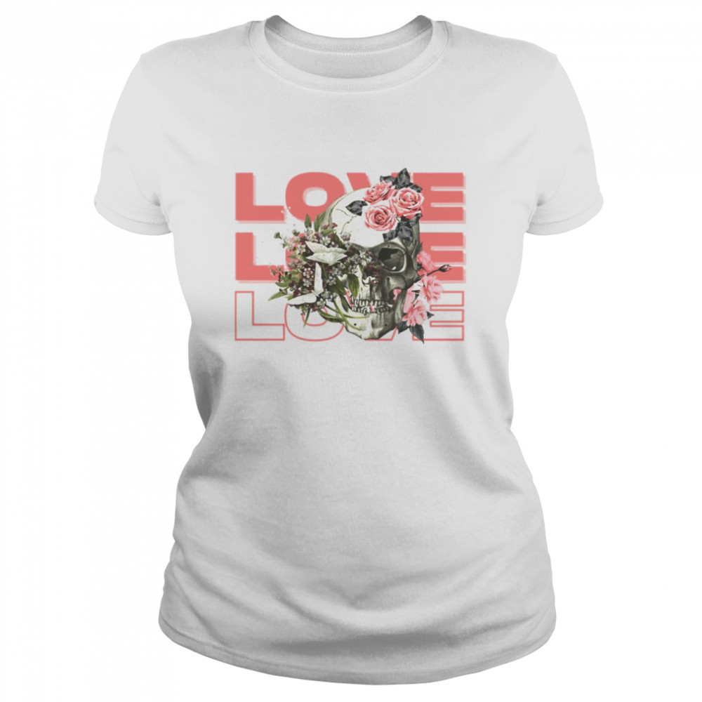 Love Halloween Skull Pink Roses shirt Classic Women's T-shirt