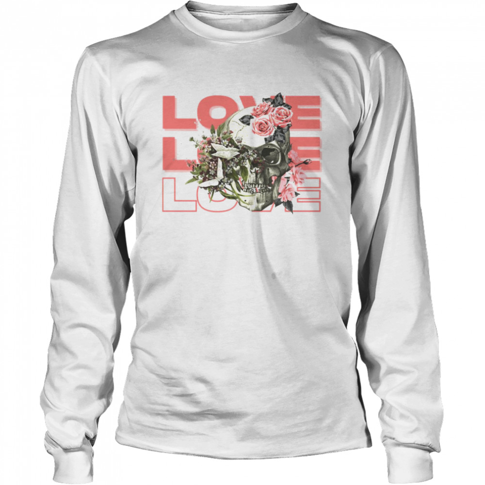 Love Halloween Skull Pink Roses shirt Long Sleeved T-shirt