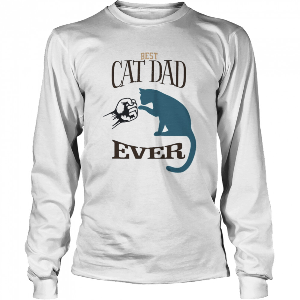 best cat dad ever fist bump blue cat personalized cat dad long sleeved t shirt