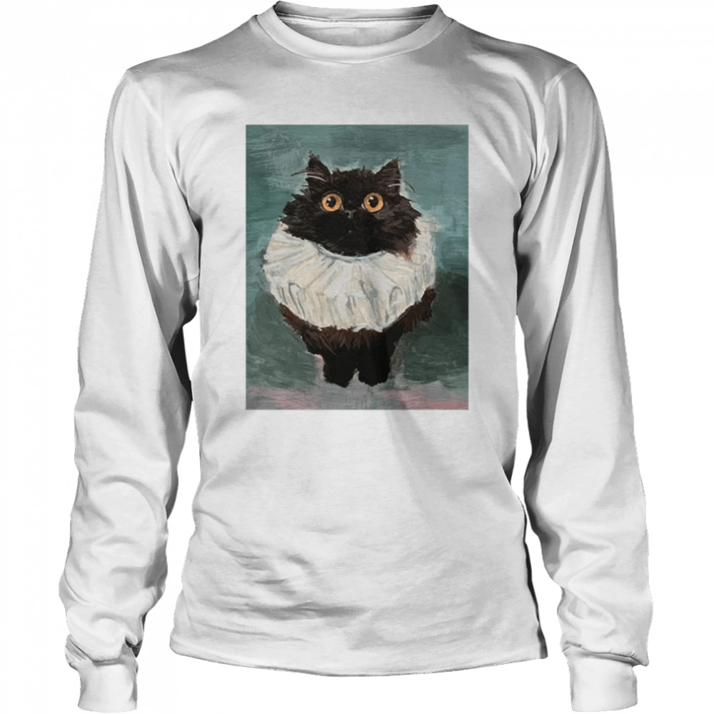 cat kitten black cat elizabethan ruffle rebeccasalinasart friendly noodles shirt long sleeved t shirt