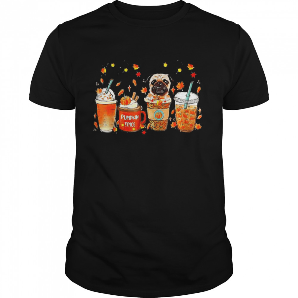 Fall Coffee Pumpkin Spice Latte Iced Autumn Pug T- Classic Men's T-shirt