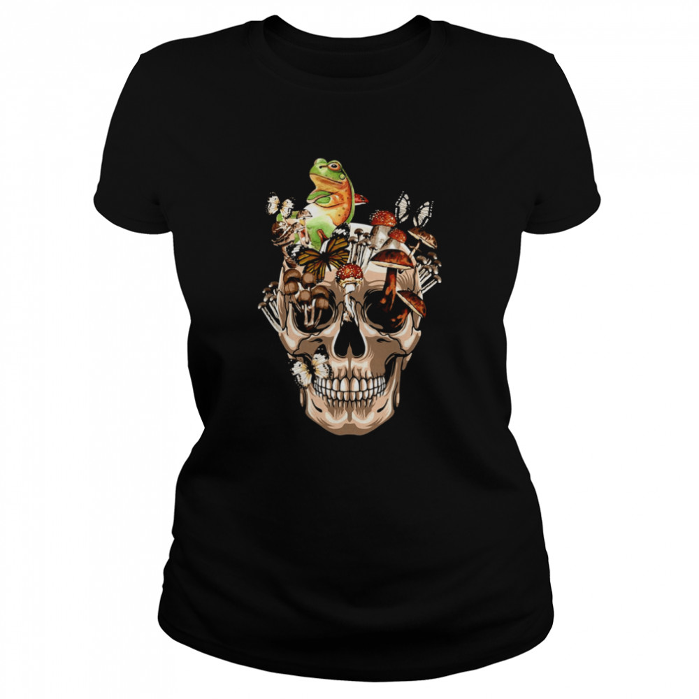 halloween cottagecore frog vintage skull shirt classic womens t shirt