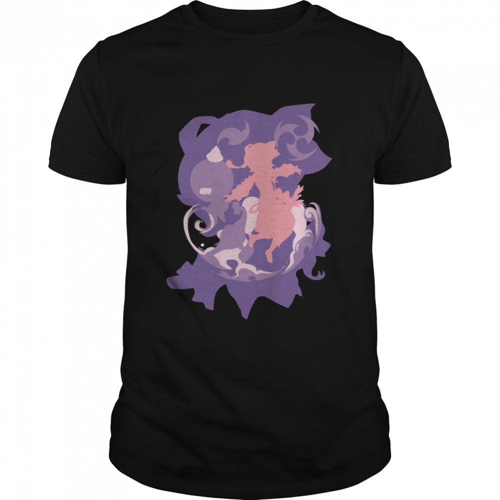 Pink Silhouette Of Dori From Genshin Impact Game In Double Exposure Technique shirt