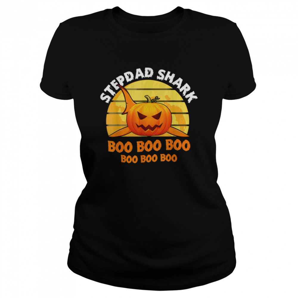 stepdad shark boo pumpkin halloween stepdad s classic womens t shirt