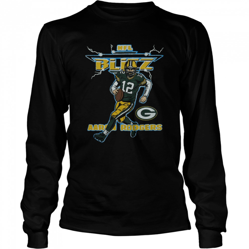 Aaron Rodgers NFL Blitz Green Bay Packers lighting Retro T- Long Sleeved T-shirt
