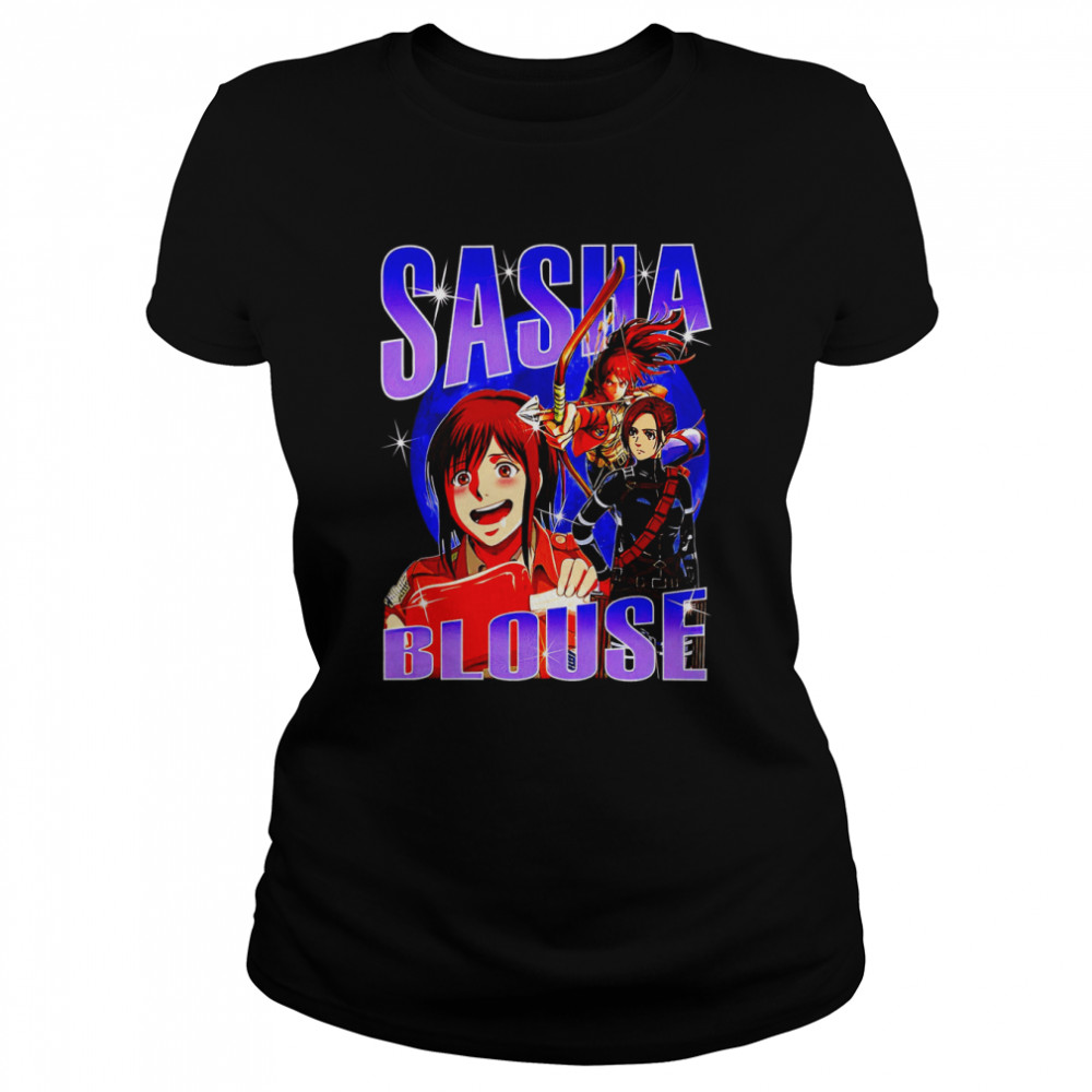 sasha blouse attack on titan anime levi ackerman eren yeager mikasa ackerman aot 90s vintage shirt classic womens t shirt