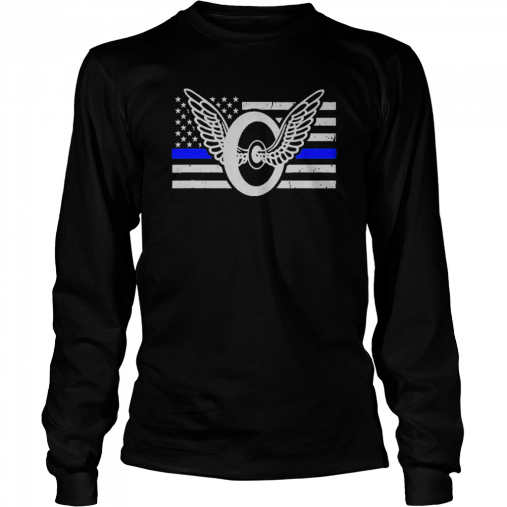 Thin Blue Line Flag Motorcycle Cop  Long Sleeved T-shirt